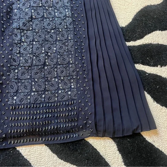 Tory Burch Silk Beaded Sequin Luxe Pleated Cocktail Dress in Navy Size 4 - Picture 16 of 16